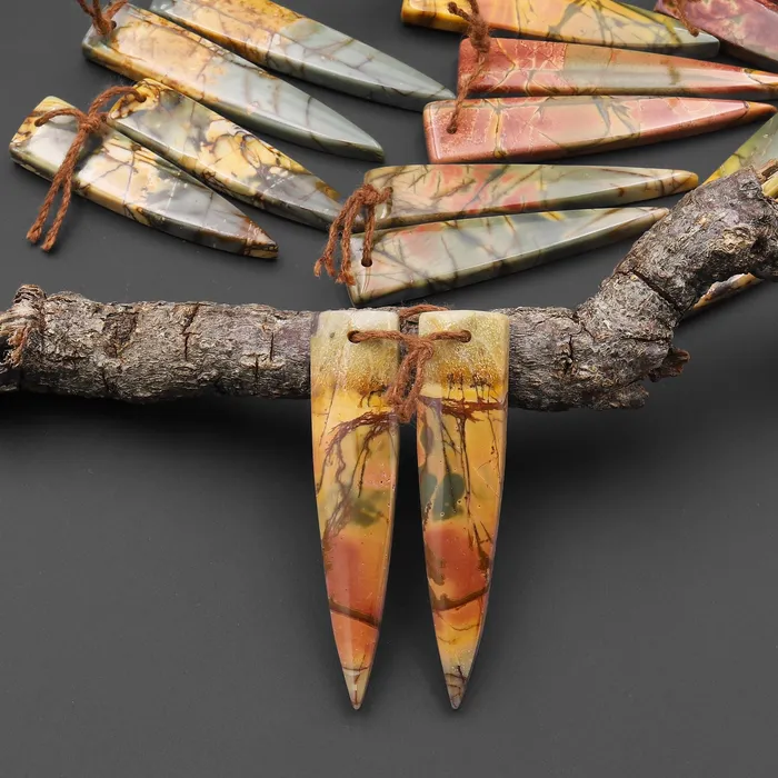 Earrings Intrinsic Trading Natural Red Creek Jasper Dagger Triangle Earring Pair Drilled Matched Gemstone Bead Pair Aka Multicolor Picasso Jasper