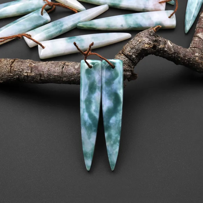 Earrings Natural Green Mountain Jade Earring Pair Long Dagger Triangle Drilled Cab Pair Matched Gemstone Beads A2 Intrinsic Trading Earrings Natural Green Mountain Jade Earring Pair Long Dagger Triangle Drilled Cab Pair Matched Gemstone Beads A2 Intrinsic Trading