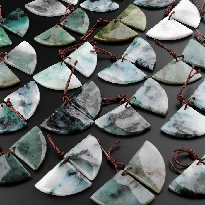 Earrings Natural Real Genuine Green Burma Jade Fan Triangle Earring Pair Drilled Gemstone Matched Beads Intrinsic Trading