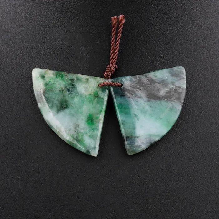 Earrings Natural Real Genuine Green Burma Jade Fan Triangle Earring Pair Drilled Gemstone Matched Beads Intrinsic Trading