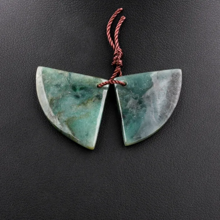 Earrings Natural Real Genuine Green Burma Jade Fan Triangle Earring Pair Drilled Gemstone Matched Beads Intrinsic Trading