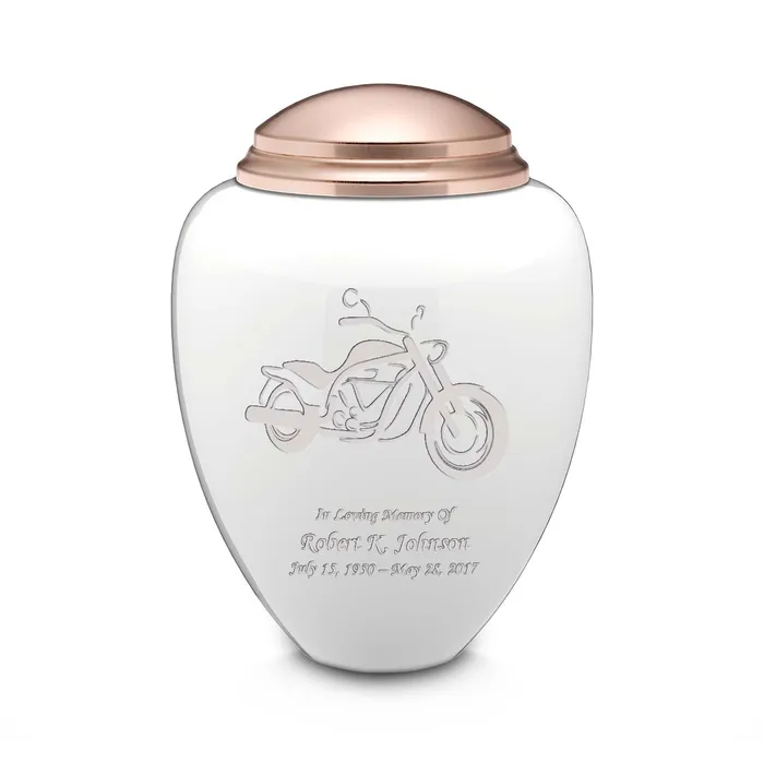 GetUrns Adult Tribute White Rose Gold Motorcycle Cremation Urn Earrings