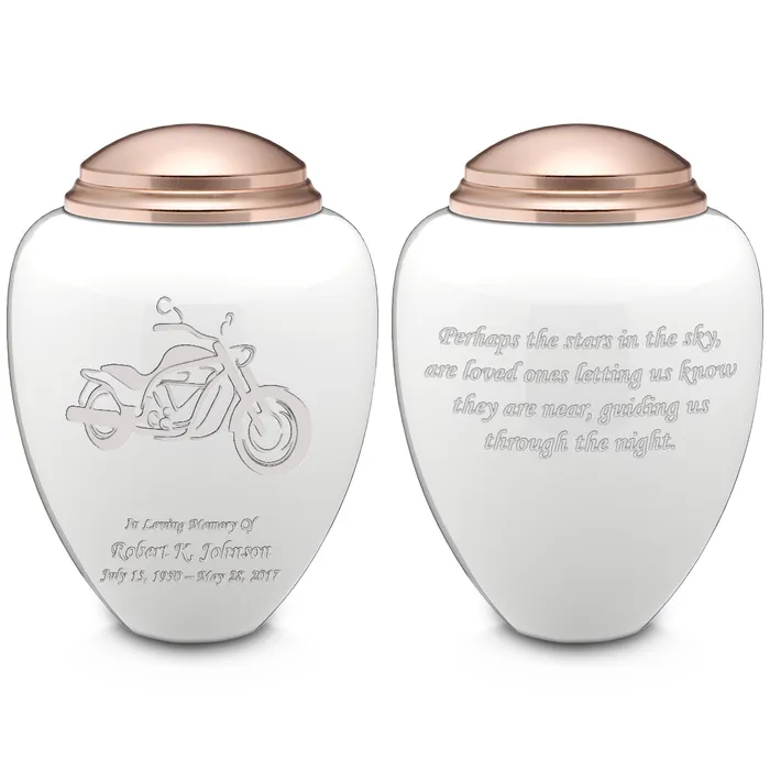 GetUrns Adult Tribute White Rose Gold Motorcycle Cremation Urn Earrings