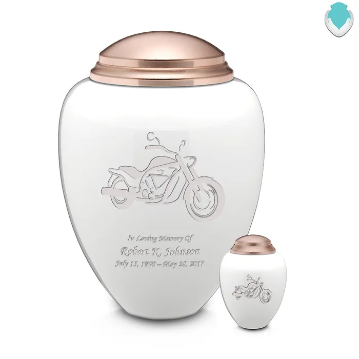 GetUrns Adult Tribute White Rose Gold Motorcycle Cremation Urn Earrings