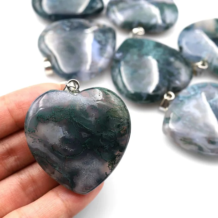 Intrinsic Trading AAA Natural Moss Agate Pendant Heart Shape Gemstone Necklaces Intrinsic Trading AAA Natural Moss Agate Pendant Heart Shape Gemstone Necklaces