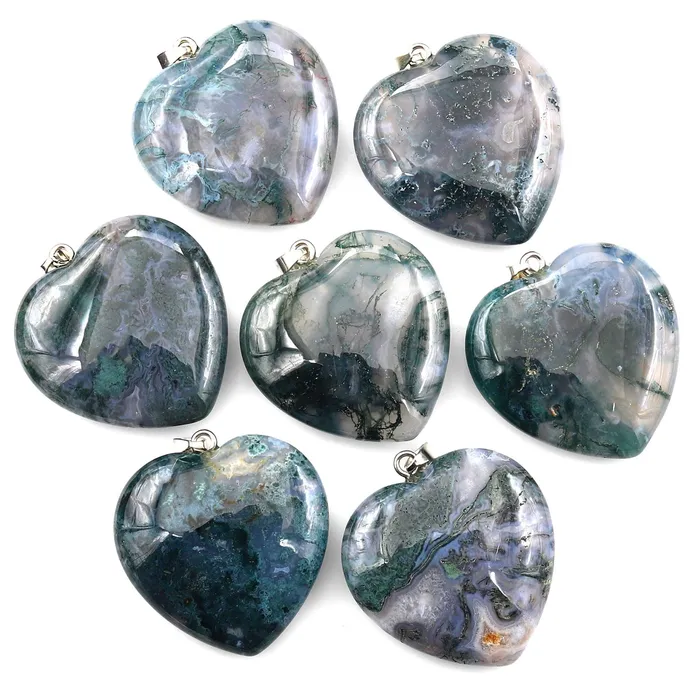 Intrinsic Trading AAA Natural Moss Agate Pendant Heart Shape Gemstone Necklaces