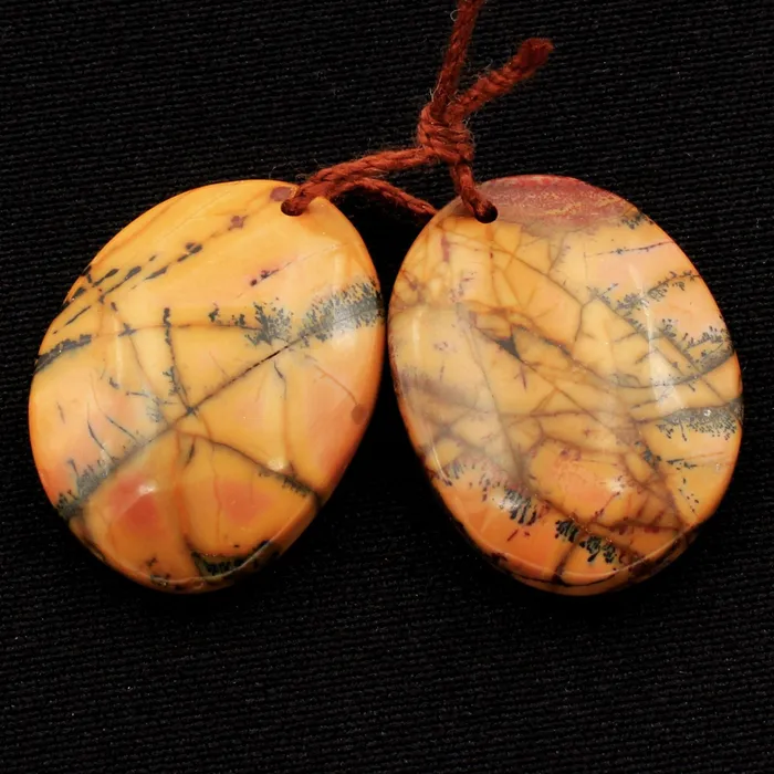Intrinsic Trading Earrings Drilled Rare Natural Utah Black Feather Jasper Earring Cabochon Cab Pair Freeform Matched Bead Pair American Jasper