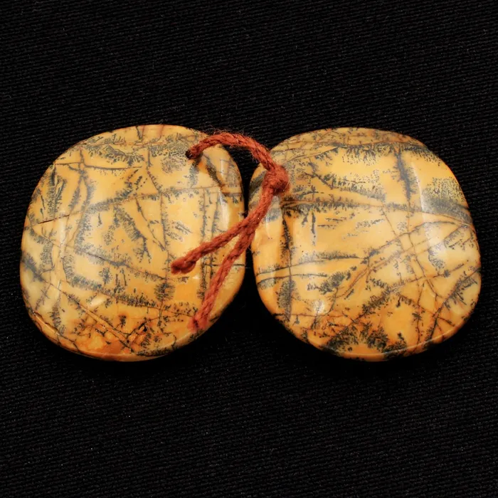Intrinsic Trading Earrings Drilled Rare Natural Utah Black Feather Jasper Earring Cabochon Cab Pair Freeform Matched Bead Pair American Jasper
