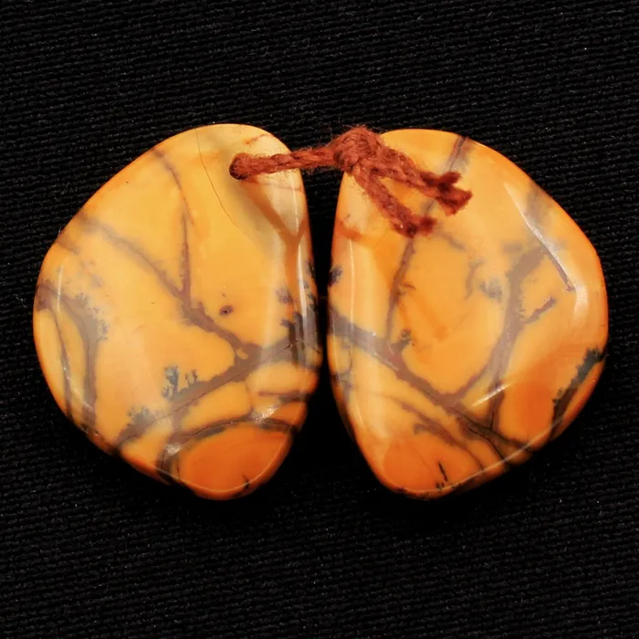 Intrinsic Trading Earrings Drilled Rare Natural Utah Black Feather Jasper Earring Cabochon Cab Pair Freeform Matched Bead Pair American Jasper