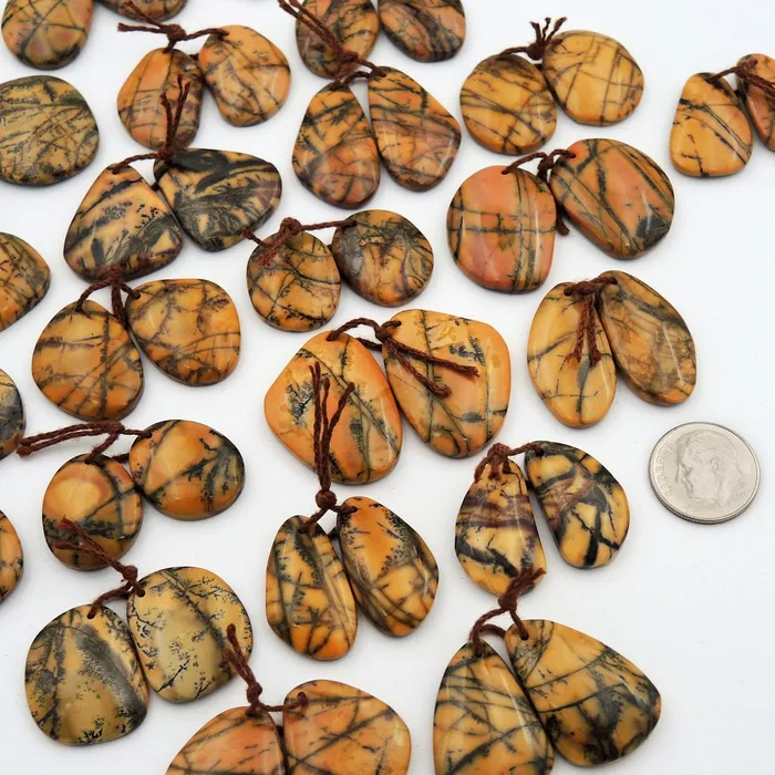 Intrinsic Trading Earrings Drilled Rare Natural Utah Black Feather Jasper Earring Cabochon Cab Pair Freeform Matched Bead Pair American Jasper