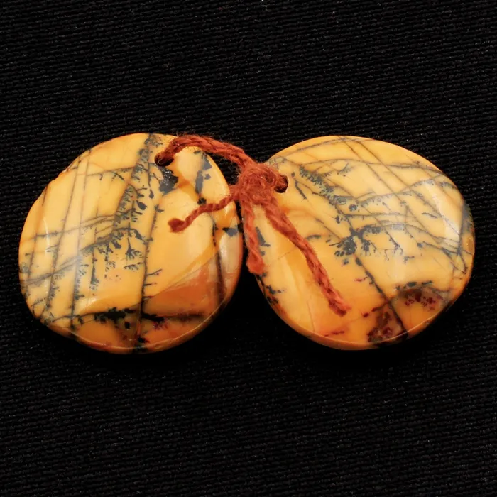 Intrinsic Trading Earrings Drilled Rare Natural Utah Black Feather Jasper Earring Cabochon Cab Pair Freeform Matched Bead Pair American Jasper