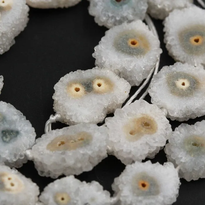 Intrinsic Trading Earrings Full Strand Natural Solar Quartz Flower Slice Stalactite Flower Beads Drilled Freeform Daisy Flower Perfect for Earrings Beads 16 Strand