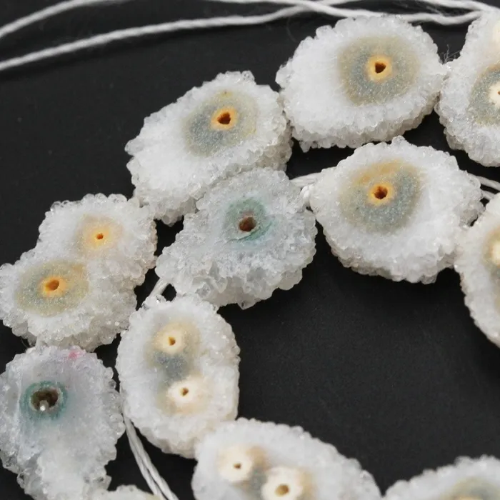Intrinsic Trading Earrings Full Strand Natural Solar Quartz Flower Slice Stalactite Flower Beads Drilled Freeform Daisy Flower Perfect for Earrings Beads 16 Strand