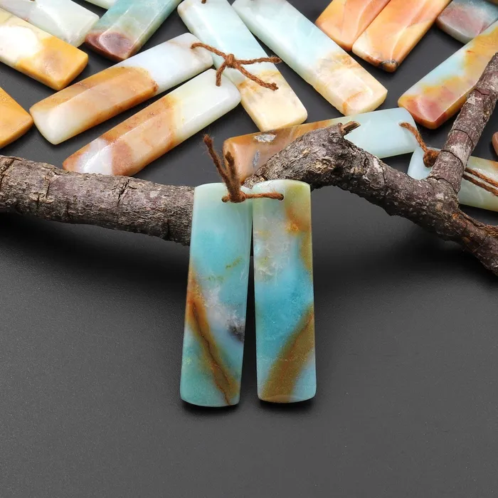 Intrinsic Trading Earrings Natural Blue Golden Brown Amazonite Earring Pair Matched Drilled Gemstone Rectangle Beads A3 Intrinsic Trading Earrings Natural Blue Golden Brown Amazonite Earring Pair Matched Drilled Gemstone Rectangle Beads A3