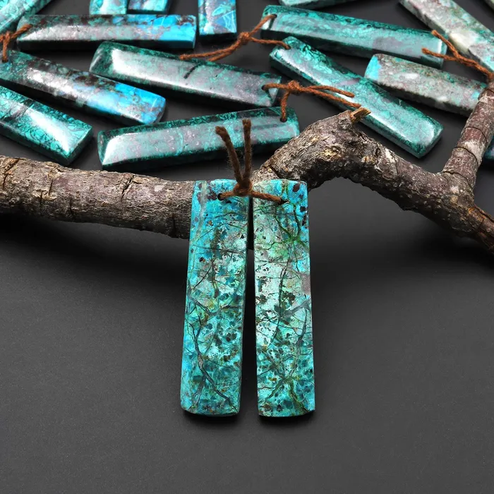 Intrinsic Trading Earrings Natural Blue Green Parrot Wing Chrysocolla Rectangle Earrings Matched Gemstone Bead Pair A3 Intrinsic Trading Earrings Natural Blue Green Parrot Wing Chrysocolla Rectangle Earrings Matched Gemstone Bead Pair A3