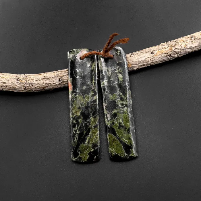 Intrinsic Trading Earrings Natural Cherry Blossom Jasper Earring Pair Drilled Matched Rectangle Gemstone Beads