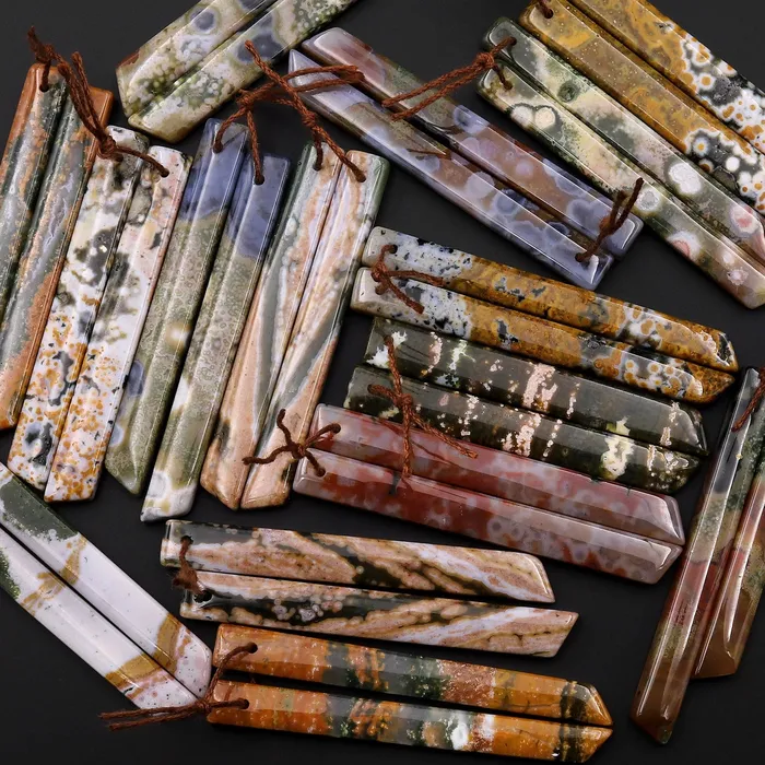 Intrinsic Trading Earrings Natural Ocean Jasper Super Long Linear Spike Thin Rectangle Earring Pair Matched Gemstone Beads