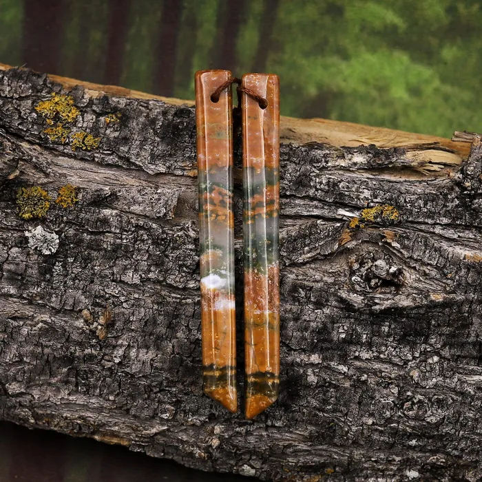 Intrinsic Trading Earrings Natural Ocean Jasper Super Long Linear Spike Thin Rectangle Earring Pair Matched Gemstone Beads