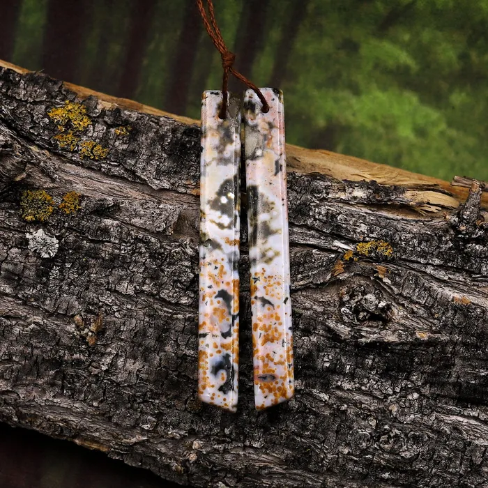 Intrinsic Trading Earrings Natural Ocean Jasper Super Long Linear Spike Thin Rectangle Earring Pair Matched Gemstone Beads