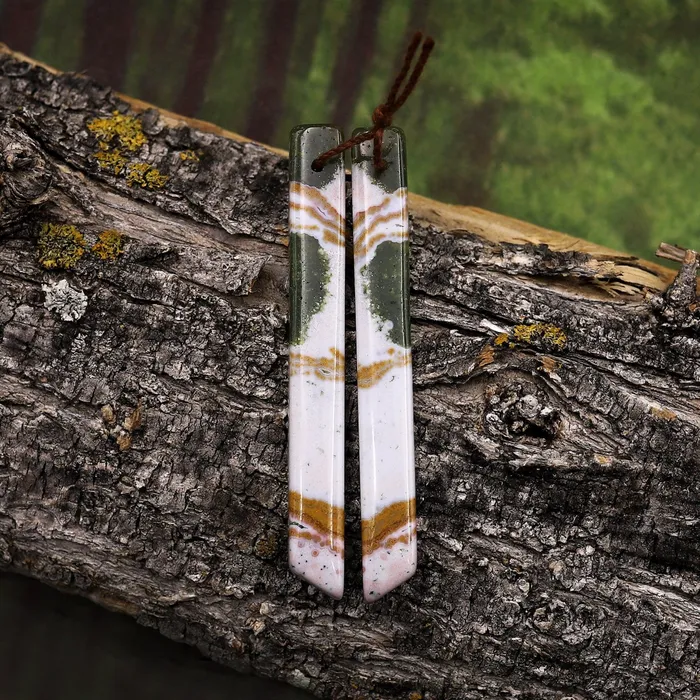 Intrinsic Trading Earrings Natural Ocean Jasper Super Long Linear Spike Thin Rectangle Earring Pair Matched Gemstone Beads