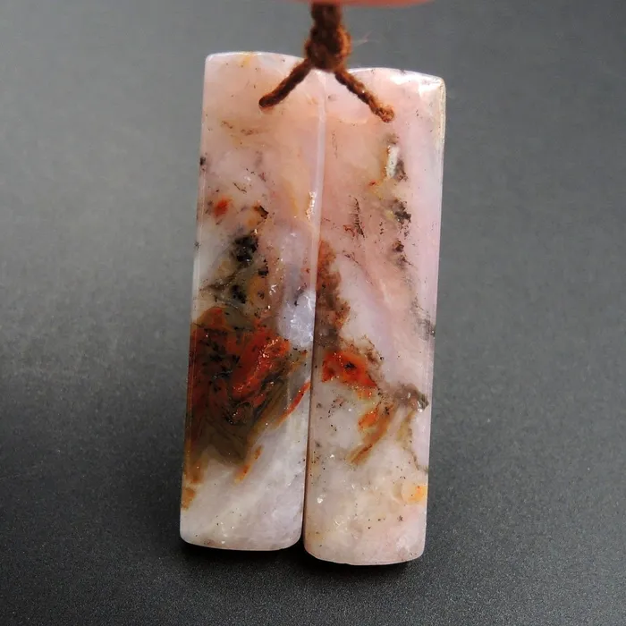 Intrinsic Trading Earrings Pink Opal Earring Pair Rectangle Cabochon Cab Pair Drilled Matched Earrings Natural Bead Pair E2747