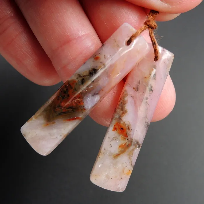 Intrinsic Trading Earrings Pink Opal Earring Pair Rectangle Cabochon Cab Pair Drilled Matched Earrings Natural Bead Pair E2747