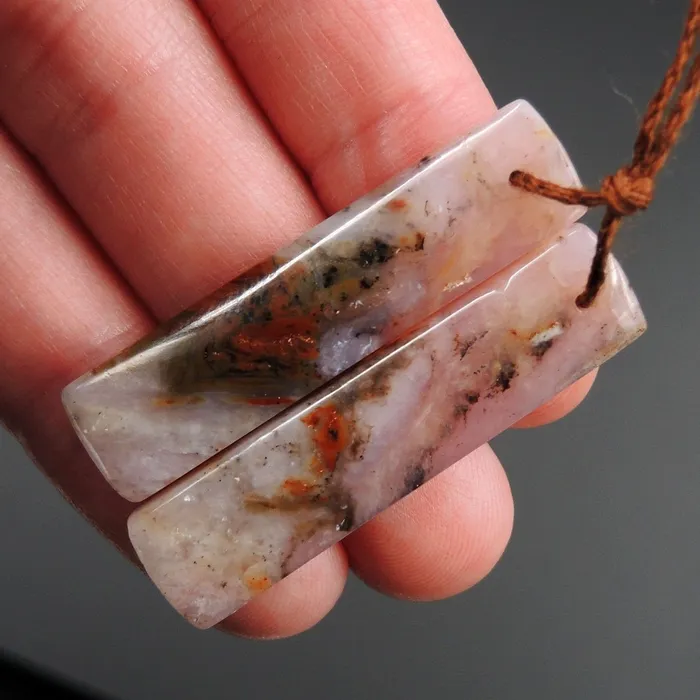 Intrinsic Trading Earrings Pink Opal Earring Pair Rectangle Cabochon Cab Pair Drilled Matched Earrings Natural Bead Pair E2747