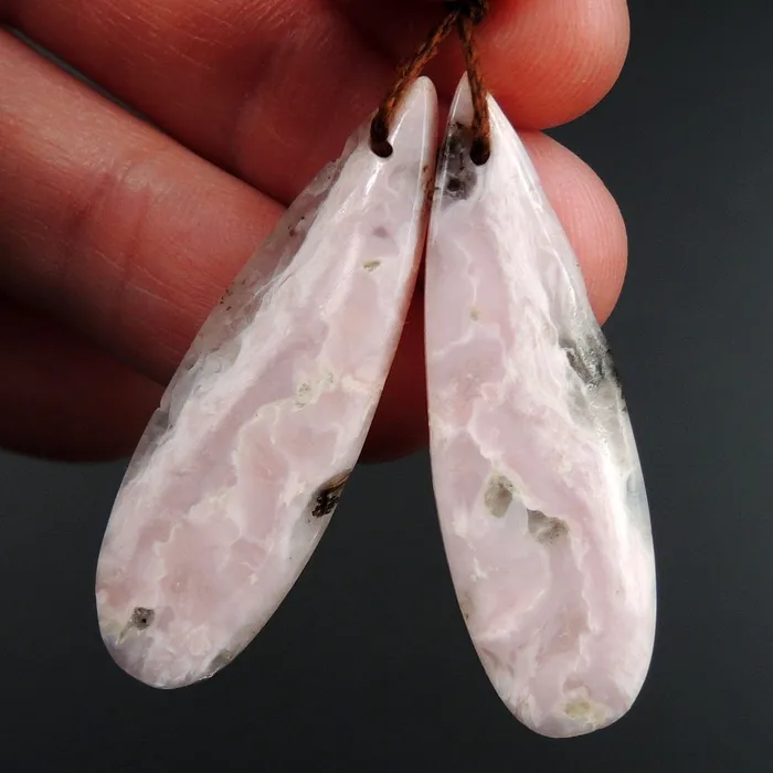 Intrinsic Trading Earrings Pink Opal Earring Pair Teardrop Cabochon Cab Pair Drilled Matched Earrings Natural Bead Pair E3157