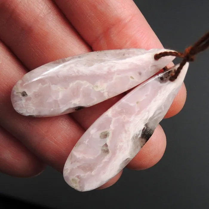 Intrinsic Trading Earrings Pink Opal Earring Pair Teardrop Cabochon Cab Pair Drilled Matched Earrings Natural Bead Pair E3157
