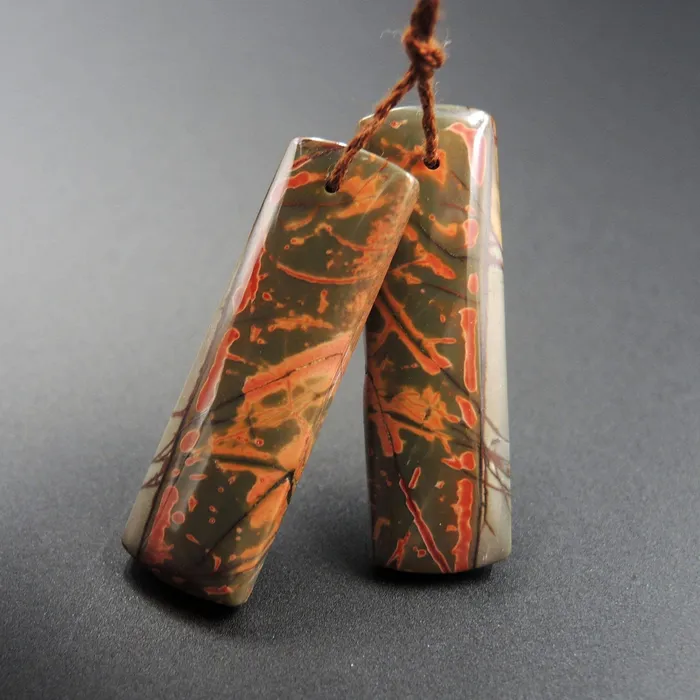 Intrinsic Trading Natural Red Creek Jasper Earring Pair Rectangle Cabochon Cab Pair Drilled Matched Earrings Bead Pair E1343 Earrings