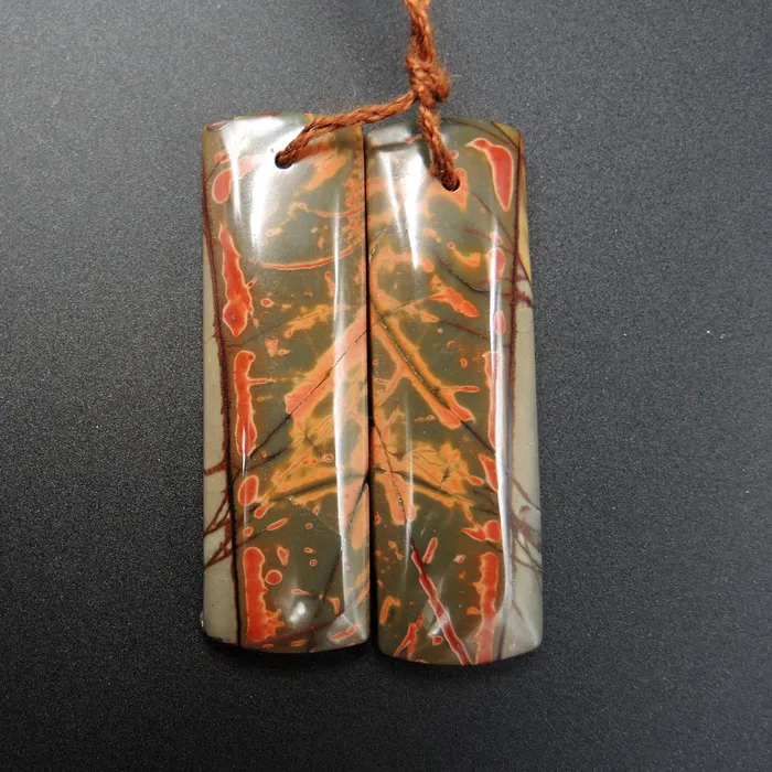 Intrinsic Trading Natural Red Creek Jasper Earring Pair Rectangle Cabochon Cab Pair Drilled Matched Earrings Bead Pair E1343 Earrings