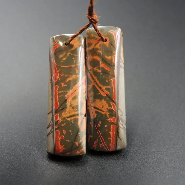 Intrinsic Trading Natural Red Creek Jasper Earring Pair Rectangle Cabochon Cab Pair Drilled Matched Earrings Bead Pair E1343 Earrings