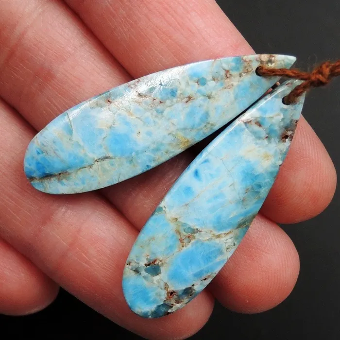 Intrinsic Trading Natural Robins Egg Turquoise Blue Apatite Earring Pair Teardrop Cabochon Cab Drilled Matched Earrings Bead Pair Teardrop Gemstone E3181 Earrings