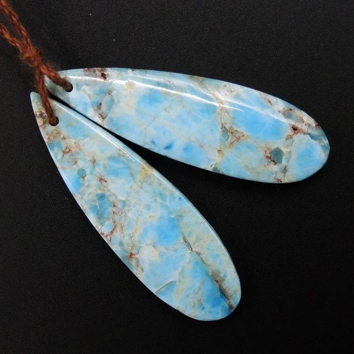 Intrinsic Trading Natural Robins Egg Turquoise Blue Apatite Earring Pair Teardrop Cabochon Cab Drilled Matched Earrings Bead Pair Teardrop Gemstone E3181 Earrings