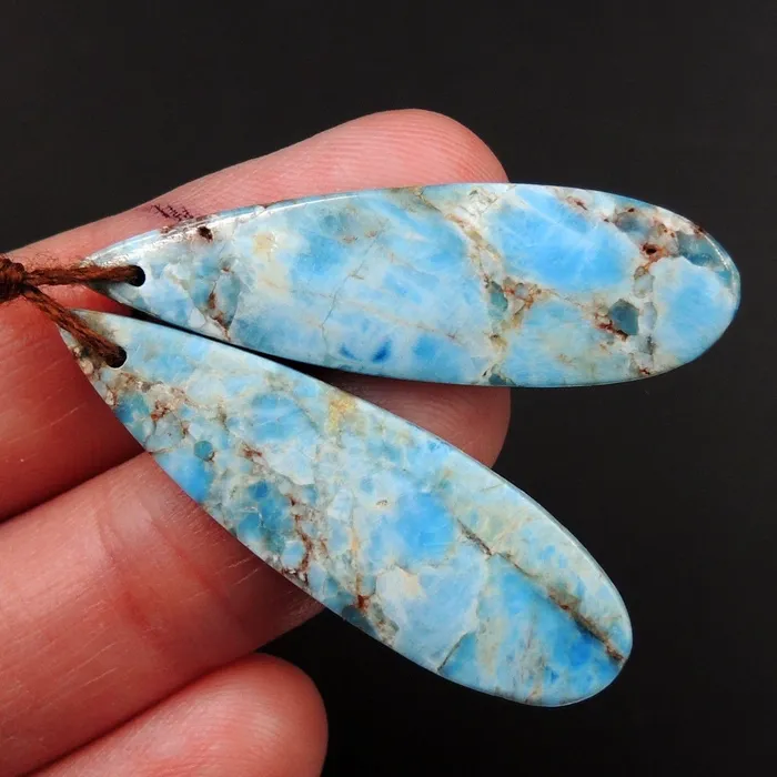 Intrinsic Trading Natural Robins Egg Turquoise Blue Apatite Earring Pair Teardrop Cabochon Cab Drilled Matched Earrings Bead Pair Teardrop Gemstone E3181 Earrings