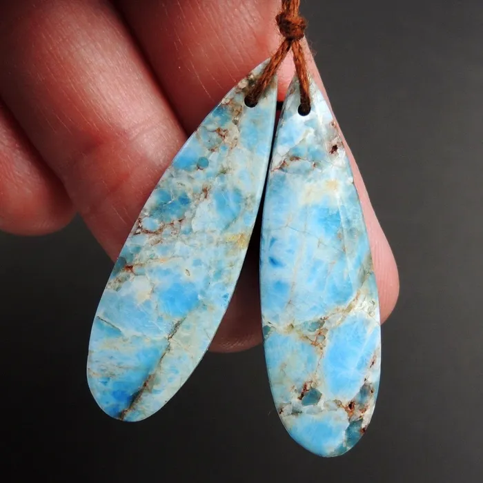 Intrinsic Trading Natural Robins Egg Turquoise Blue Apatite Earring Pair Teardrop Cabochon Cab Drilled Matched Earrings Bead Pair Teardrop Gemstone E3181 Earrings