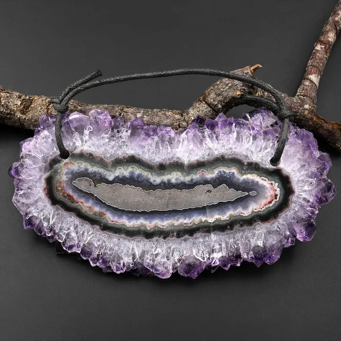 Intrinsic Trading Necklaces 2 Hole Pendant Natural Amethyst Stalactite Flower Pendant Flat Slice Freeform One of a Kind P0185 Intrinsic Trading Necklaces 2 Hole Pendant Natural Amethyst Stalactite Flower Pendant Flat Slice Freeform One of a Kind P0185