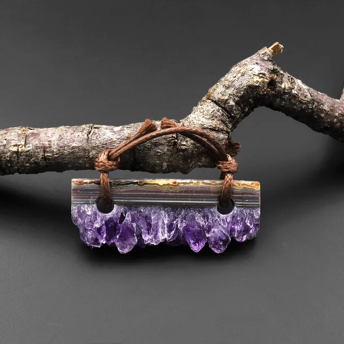Intrinsic Trading Necklaces 2 Hole Pendant Natural Purple Amethyst Crystal Stalactite Druzy Slender Rectangle Intrinsic Trading Necklaces 2 Hole Pendant Natural Purple Amethyst Crystal Stalactite Druzy Slender Rectangle