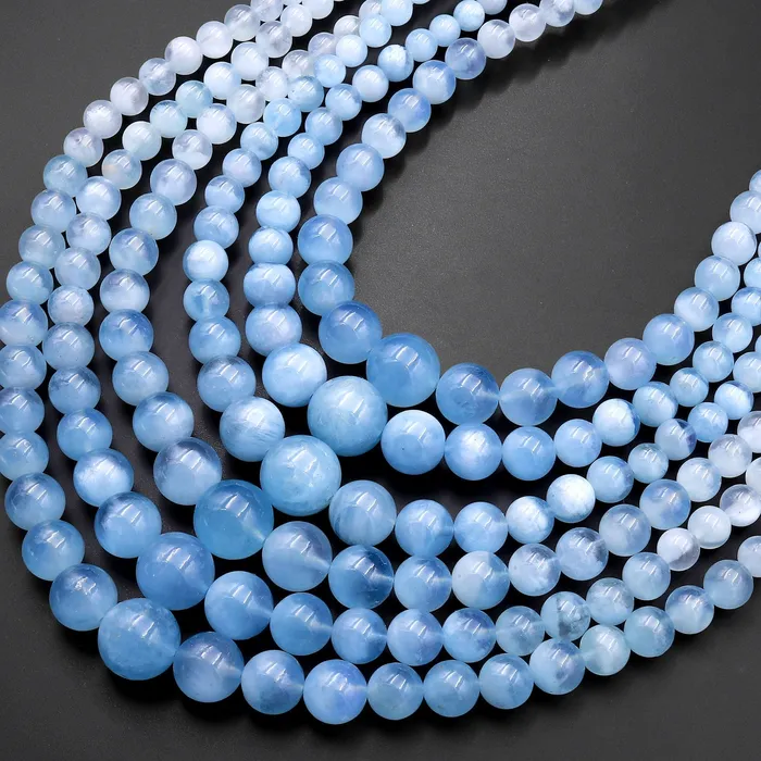 Intrinsic Trading Necklaces Graduated Natural Blue Aquamarine Round Beads 23 Long Finished Necklace Strand