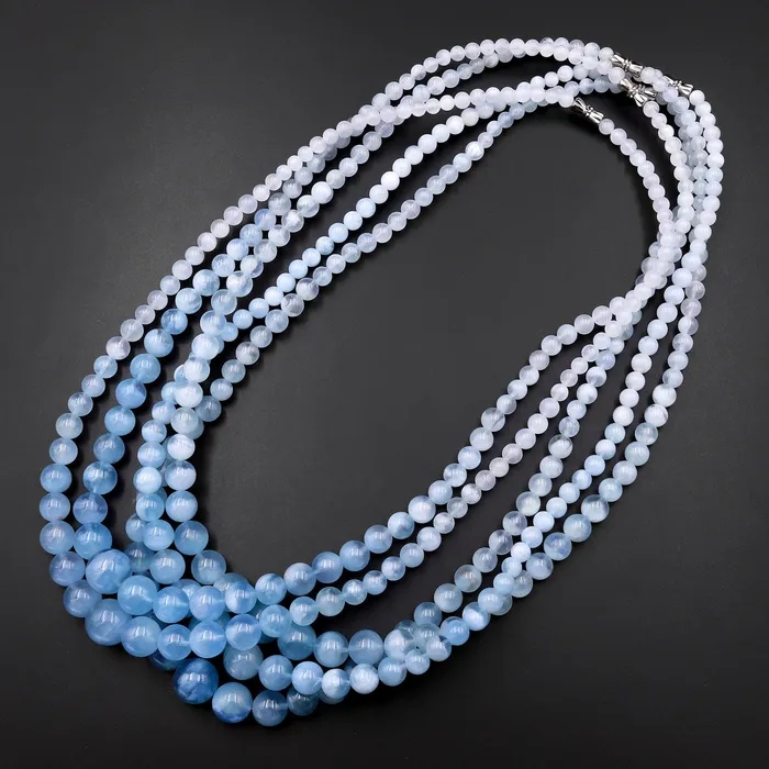 Intrinsic Trading Necklaces Graduated Natural Blue Aquamarine Round Beads 23 Long Finished Necklace Strand