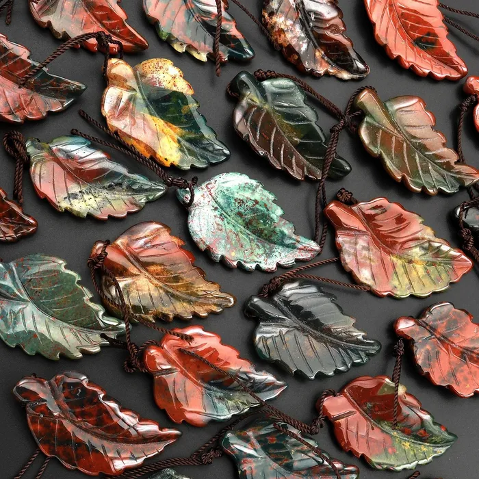 Intrinsic Trading Necklaces Hand Carved Natural Bloodstone Leaf Pendant Bead Drilled Gemstone Intrinsic Trading Necklaces Hand Carved Natural Bloodstone Leaf Pendant Bead Drilled Gemstone