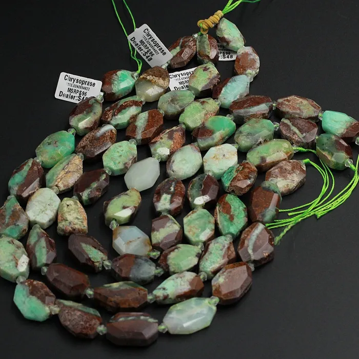 Intrinsic Trading Necklaces Natural Chunky Faceted Australian Green Chrysoprase Slab Cushion Rectangle Rectangular Nugget Slice Pendant Focal Beads 155 Strand