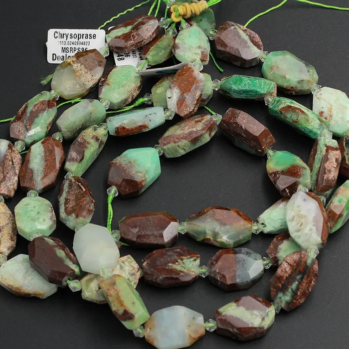 Intrinsic Trading Necklaces Natural Chunky Faceted Australian Green Chrysoprase Slab Cushion Rectangle Rectangular Nugget Slice Pendant Focal Beads 155 Strand