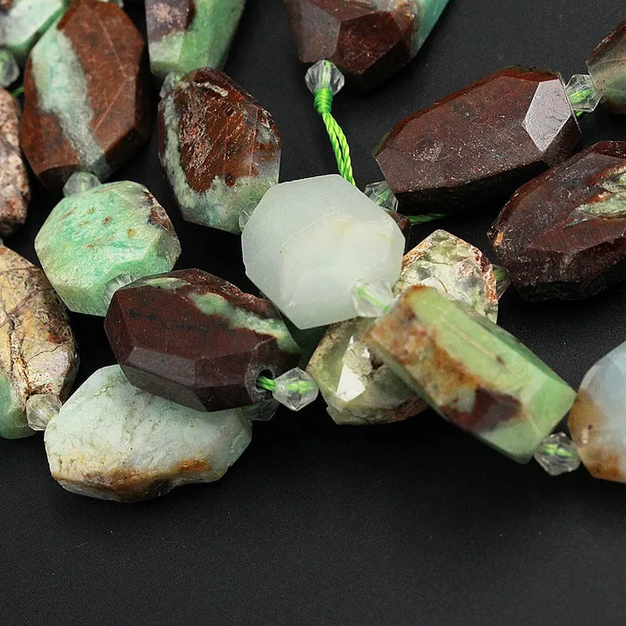 Intrinsic Trading Necklaces Natural Chunky Faceted Australian Green Chrysoprase Slab Cushion Rectangle Rectangular Nugget Slice Pendant Focal Beads 155 Strand