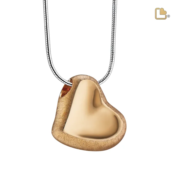LoveUrns Treasure Rings Leaning Heart Gold Vermeil Two Tone Sterling Silver Cremation Pendant