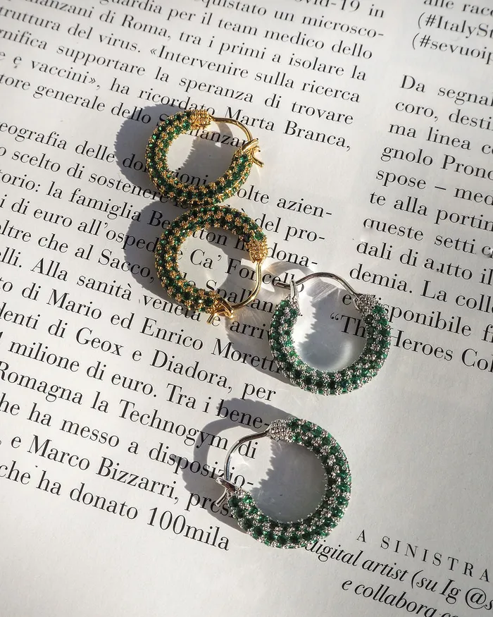 Luv Aj Earrings Pave Amalfi Huggies Emerald Green Silver Luv Aj Earrings Pave Amalfi Huggies Emerald Green Silver