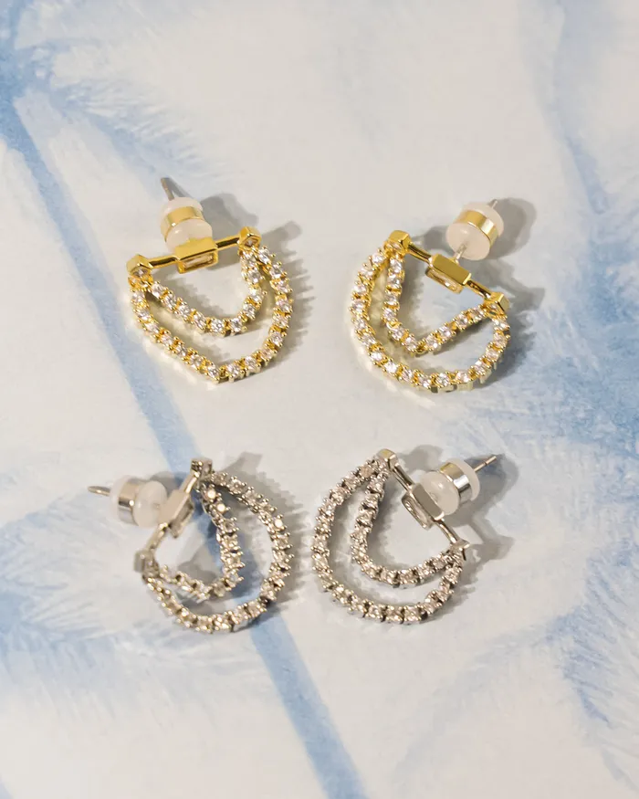 Luv Aj PreStyled Sets Baguette Hanging Chain Studs Gold