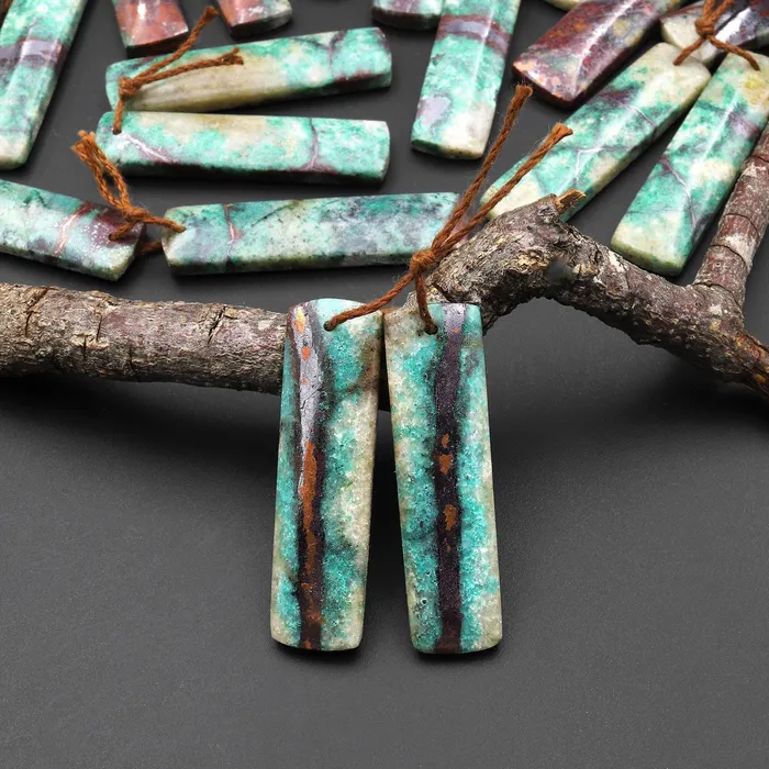 Natural Chrysocolla in Copper Long Rectangle Earring Pair Matched Gemstone Beads From Arizona A4 Intrinsic Trading Earrings Natural Chrysocolla in Copper Long Rectangle Earring Pair Matched Gemstone Beads From Arizona A4 Intrinsic Trading Earrings