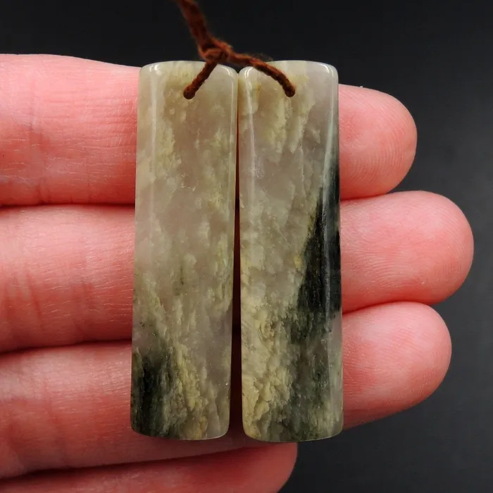 Natural Green Cloudy Quartz Rectangle Cabochon Cab Pair Drilled Gemstone Pair Matched Earrings Natural Stone Bead Pair E3000 Intrinsic Trading Earrings