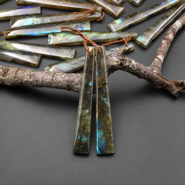 Natural Labradorite Long Thin Trapezoid Earring Pair Drilled Matched Natural Gemstone Beads A5 Intrinsic Trading Earrings Natural Labradorite Long Thin Trapezoid Earring Pair Drilled Matched Natural Gemstone Beads A5 Intrinsic Trading Earrings